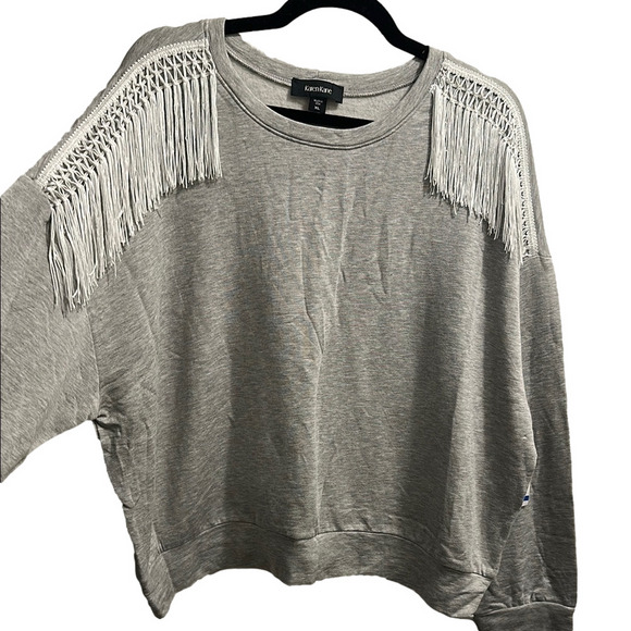 Karen Kane Gray Boxy Sweatshirt With Fringe